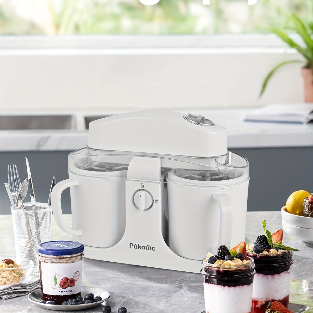 Ice Cream Maker Machine Dual Cup Self-Freezing – Make 2 Flavors Homemade Ice Cream Sorbet Frozen Yogurt at Once, Fast 10-Min Churning, Easy Clean Removable Bowl, Compact Countertop Design