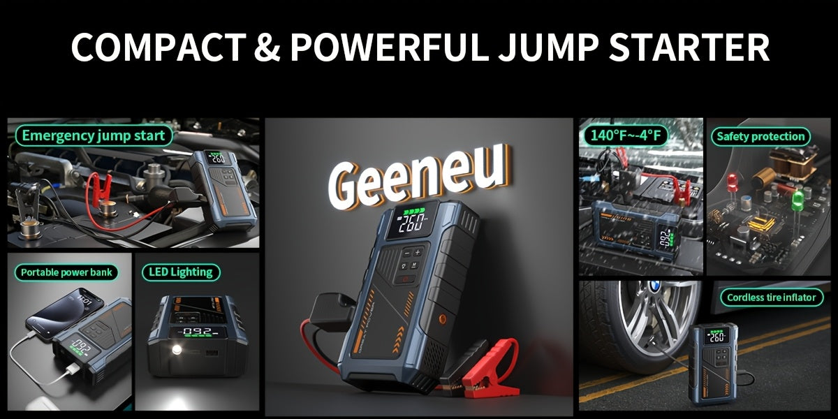 4000A Peak Car Jump Starter with Air Compressor, All-in-One Portable Battery Jump Starter & Tire Inflator, Suitable for 2.38 Gal Gas/ 1.98 Gal Diesel Engines, Car Battery Charger with LED Light & USB Power Bank Function, Car Jump Starter