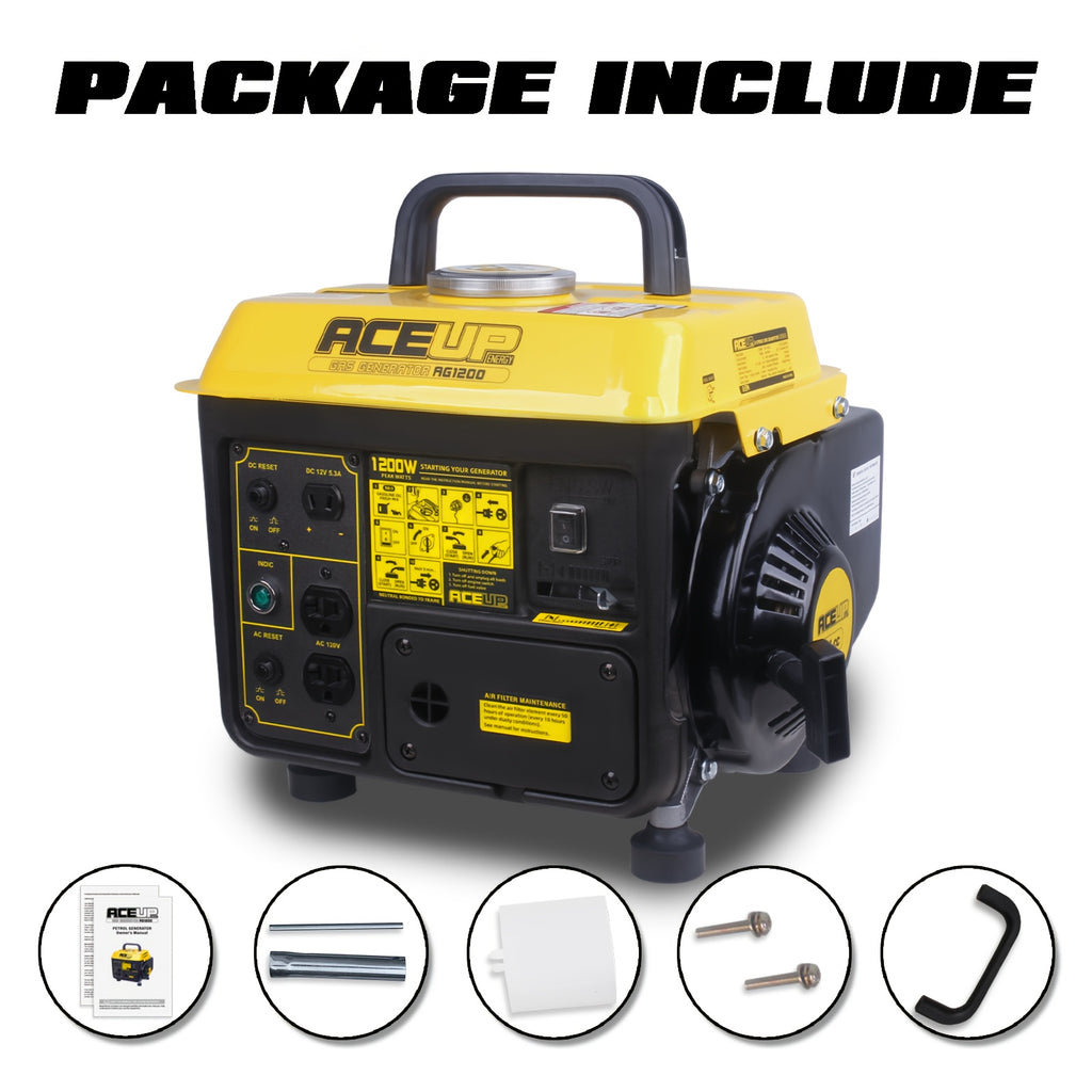 Aceup Energy 1200W Gas Powered Generator, Small Portable Low Noise for RV, Camping, 1200W Peak, 900W Rated
