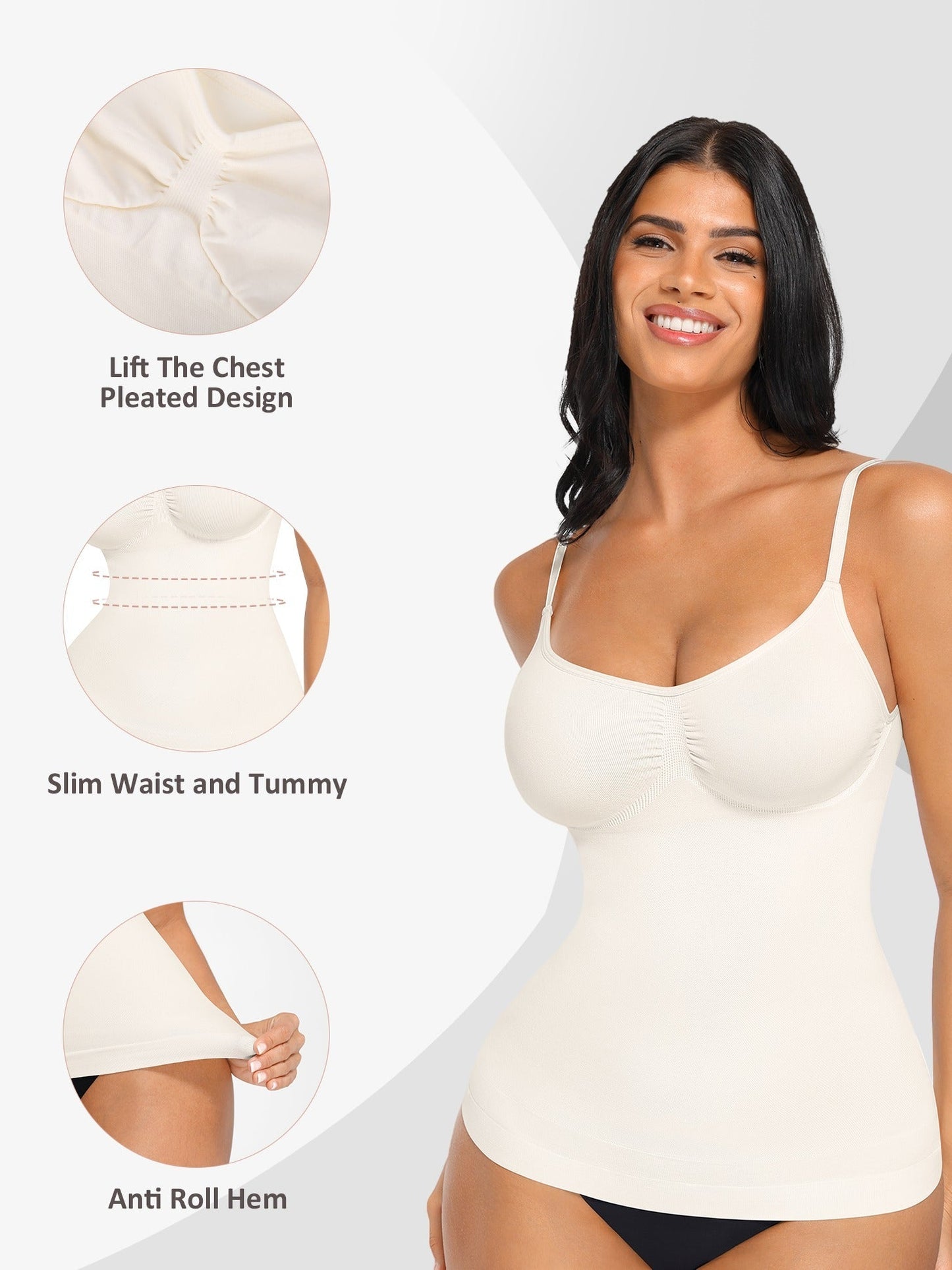 Women's Tummy Control Shapewear Camisole - Solid Color Body Smoothing, Black