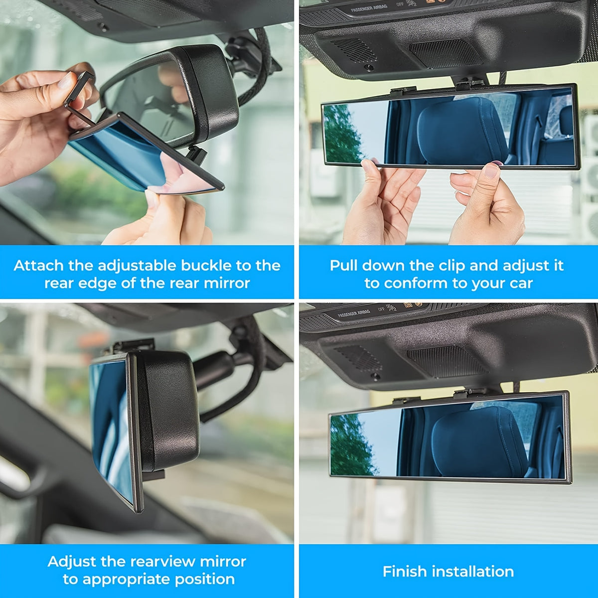 2Pack Car Rear View Mirrors 12.6 Inch Clip-On Wide-Angle Convex Design Anti Glare Reduces Blind Spots for Cars Suvs Trucks Vehicle Replacement Enhanced Vision Safety