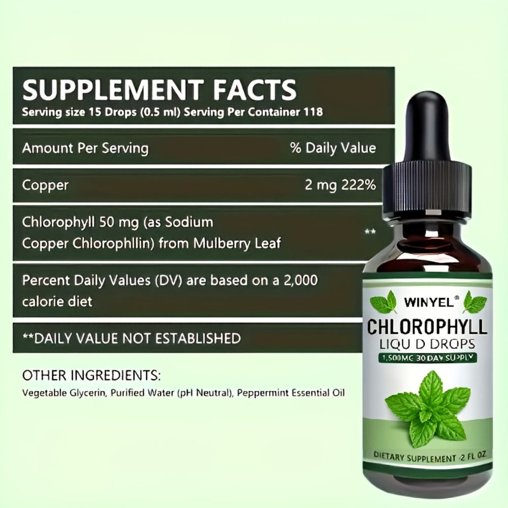 Liquid Chlorophyll Drops Supplement for Internal Deodorant Body Odor Control Detox Skin Clarity & Natural Energy — Alkalizing Antioxidant Plant-Based Daily Wellness for Women & Men 60-Day Supply