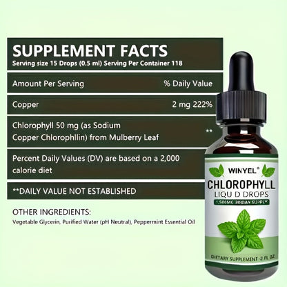 Liquid Chlorophyll Drops Supplement for Internal Deodorant Body Odor Control Detox Skin Clarity & Natural Energy — Alkalizing Antioxidant Plant-Based Daily Wellness for Women & Men 60-Day Supply