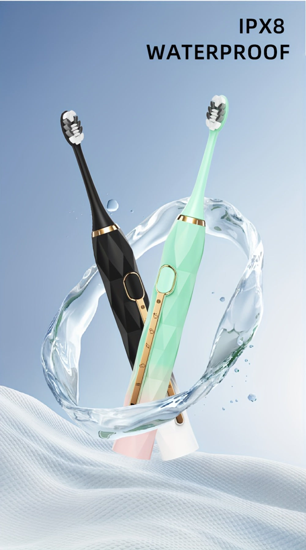 Sonic Electric Toothbrush IPX8 Waterproof USB Rechargeable with 10 Replacement Heads, Intelligent Timer, Travel Case & Charging Base – 5 Colors for Men & Women