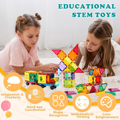 Magnetic Tiles Building Set for Kids 3 4 5 6 7 8 – 80 106 136 205pcs Clear 3D Magnet Building Blocks STEM Educational Toy Child-Safe ABS Creative Birthday Christmas Gift Boys Girls