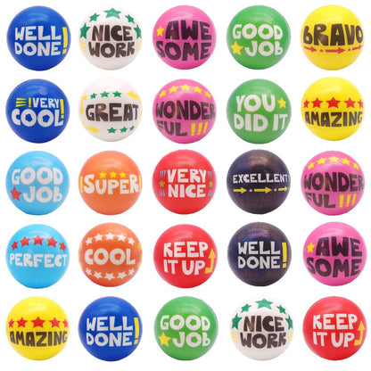 Motivational Squeeze Stress Balls 24 Pack Multicolor – Soft 2.48" Squishy Balls with Positive Affirmation Slogans for Classroom Prizes, Office Stress Relief, Team Building Rewards & Party Favors