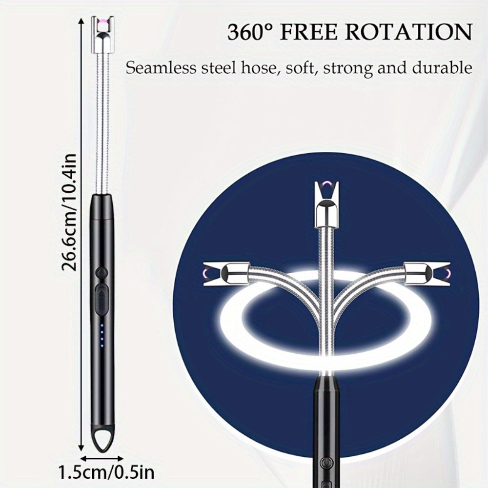 USB Rechargeable Arc Lighter 4-Pack Flameless Windproof Candle Lighter with Flexible Neck, 360° Rotation, LED Battery Indicator & Safety Switch – for Candles, Grill, Camping, BBQ, Aromatherapy