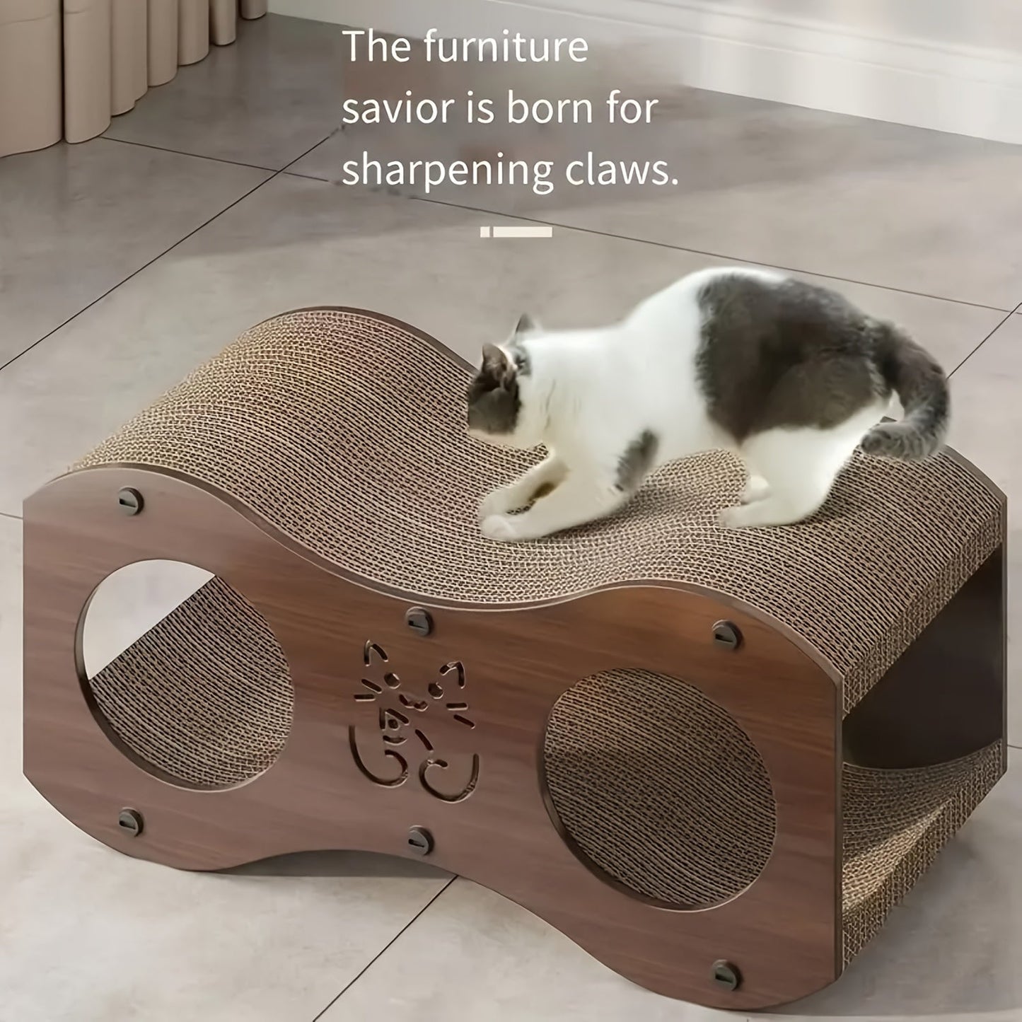 Cat Scratching Post with Integrated Cat Bed - Sturdy Walnut Wood Base, 4-Season Woven Scratch Pad, Indoor Cat Scratcher Lounge for Scratching, Lounging & Play, Oak Color with Optional Cat Toy