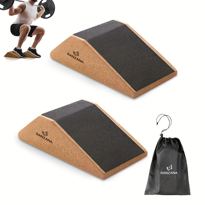 Cork Squat Wedge Blocks 2-Pack – Anti-Slip Pads, 1400 lbs Capacity, Calf Raiser & Yoga Ramp for Weightlifting, Squats & Stretch Training with Portable Bag