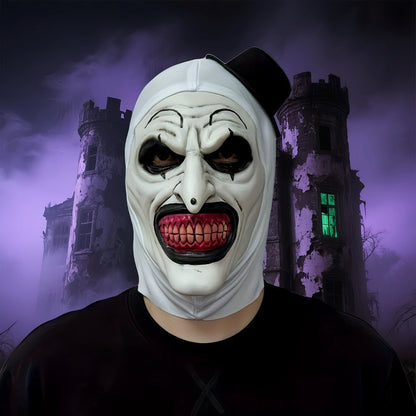 Horror Clown Mask Halloween Latex Full Face Scary Costume – Bloodless Red Tooth Clown Design for Adults & Teens, Haunted House Prop Costume Party Cosplay Creepy Aesthetic Gift