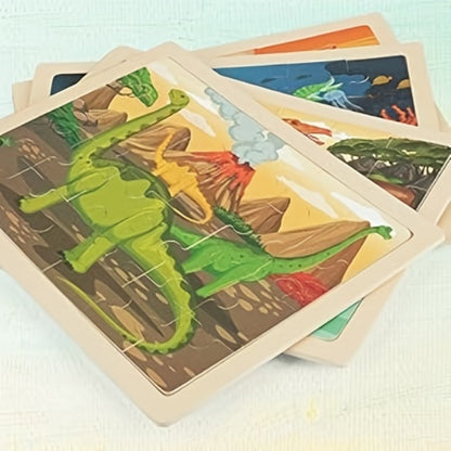 Dinosaur Puzzle Set for Kids Ages 3-8 Wooden 4-in-1 Jigsaw with 24 Pieces Each – Colorful Preschool Educational Toy for Boys & Girls, Fun Birthday Christmas Easter Gift for Toddlers & Children