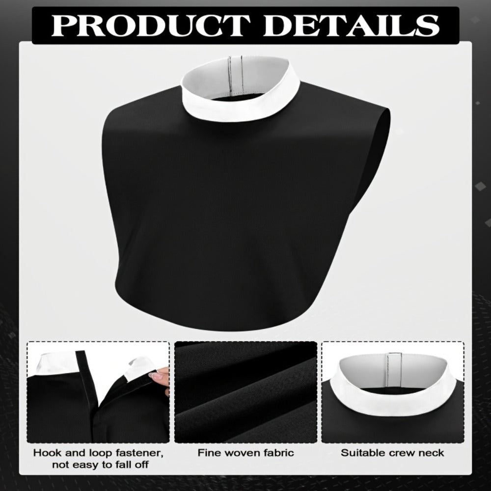 Priest Collar Costume 3 Piece Set – Unisex Clergy Tab Collar Black Dickey Neck Band for Men Women Pastor Halloween Costume Accessory Clerical Vestment Theater Prop
