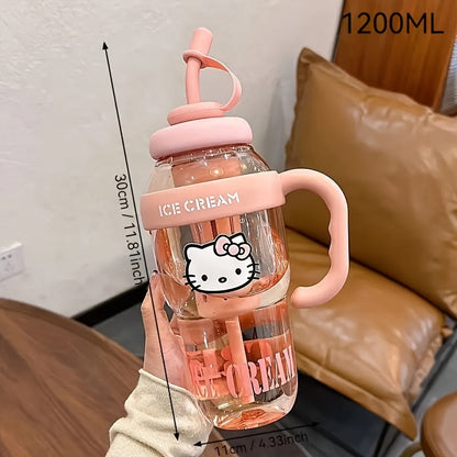 PPSU Straw Water Bottle with Hello Kitty Design – BPA-Free, Large Capacity, Drop-Resistant & Leak-Proof, Easy-Carry Handle, Ideal for Outdoor, Camping, Office & Home Use – Sanrio Kids & Adults Cup