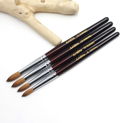Kolinsky Acrylic Nail Brush Round Head Red Wine Wooden Handle – Professional Brush for Acrylic Extension Nail Art Sculpting & Manicure, Sizes #8 #10 #12 #14 #16 #18, Salon & Home Use