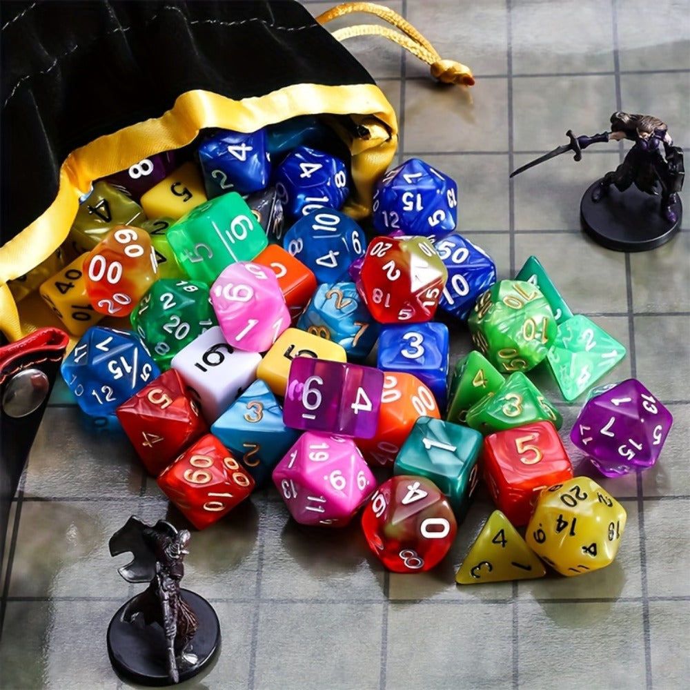 Polyhedral Dice Set 105 Pieces 15 Sets of 7 – D4 D6 D8 D10 D12 D20 in 15 Vibrant Colors with Large Drawstring Bag, for Dungeons & Dragons DND RPG MTG Pathfinder Tabletop Games, Dungeon Master Gift