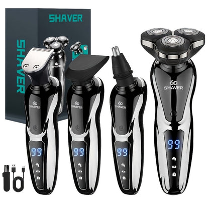 Electric Shaver for Men 3D Floating Blade 3-in-1 Beard Trimmer Digital Display USB Rechargeable Portable Grooming Kit Standalone 3-in-1 or 4-in-1 Set