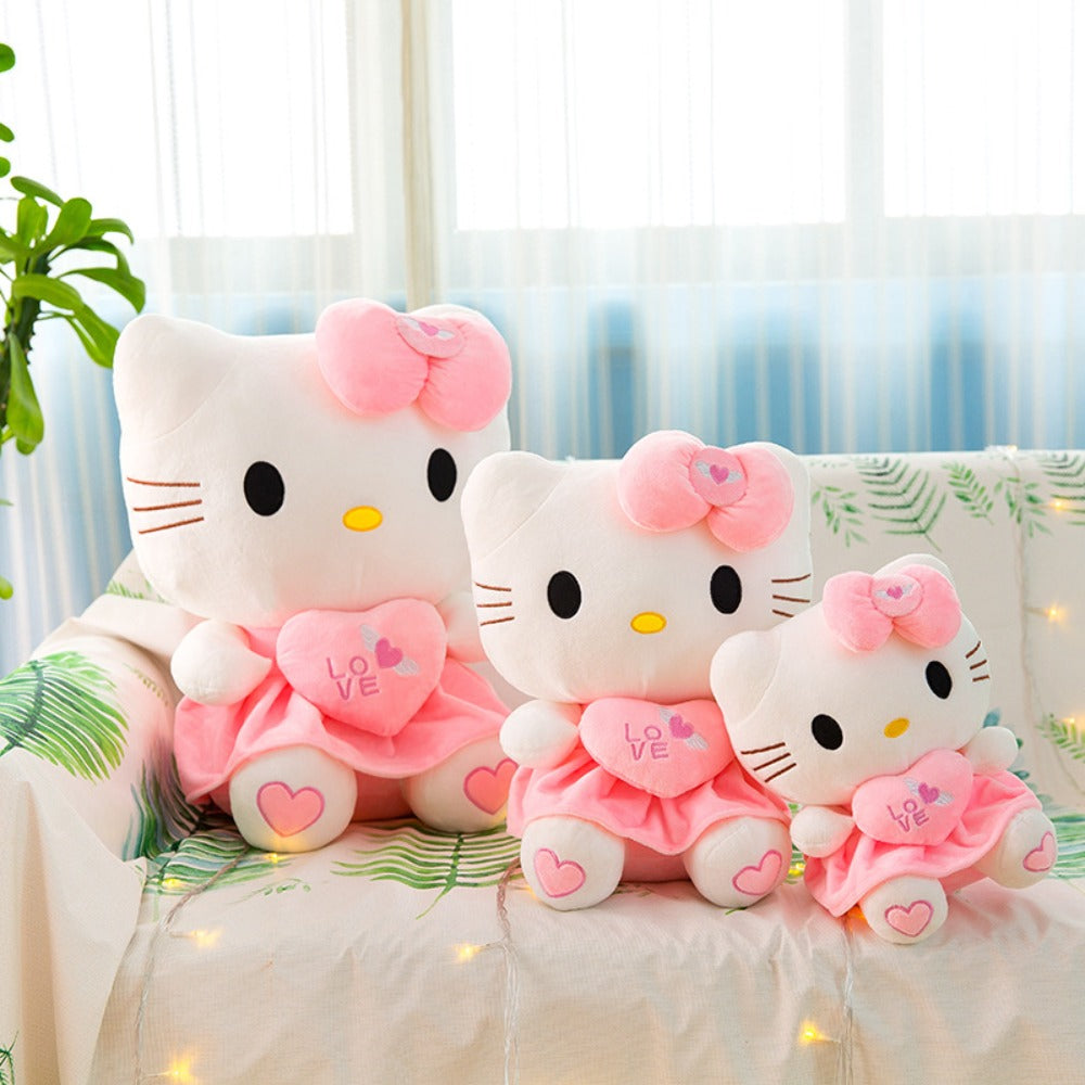 Hello Kitty Stuffed Animal Plush Doll Officially Licensed Sanrio – Pink White KT Cat Soft Cuddly Plush with Hugging Heart, Kawaii Collectible Gift for Girls Kids Teens Fans, Birthday Christmas Valentine
