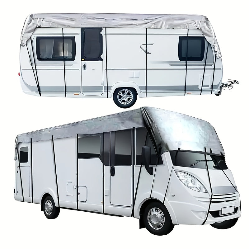 RV & Motorhome Cover, Polyester Travel Trailer Protector, Snow Frost Leaf Dust Rain Sun Protection, with Convenient Storage Bag, Adjustable Straps + Hooks, Easy Installation RV & Trailer Covers