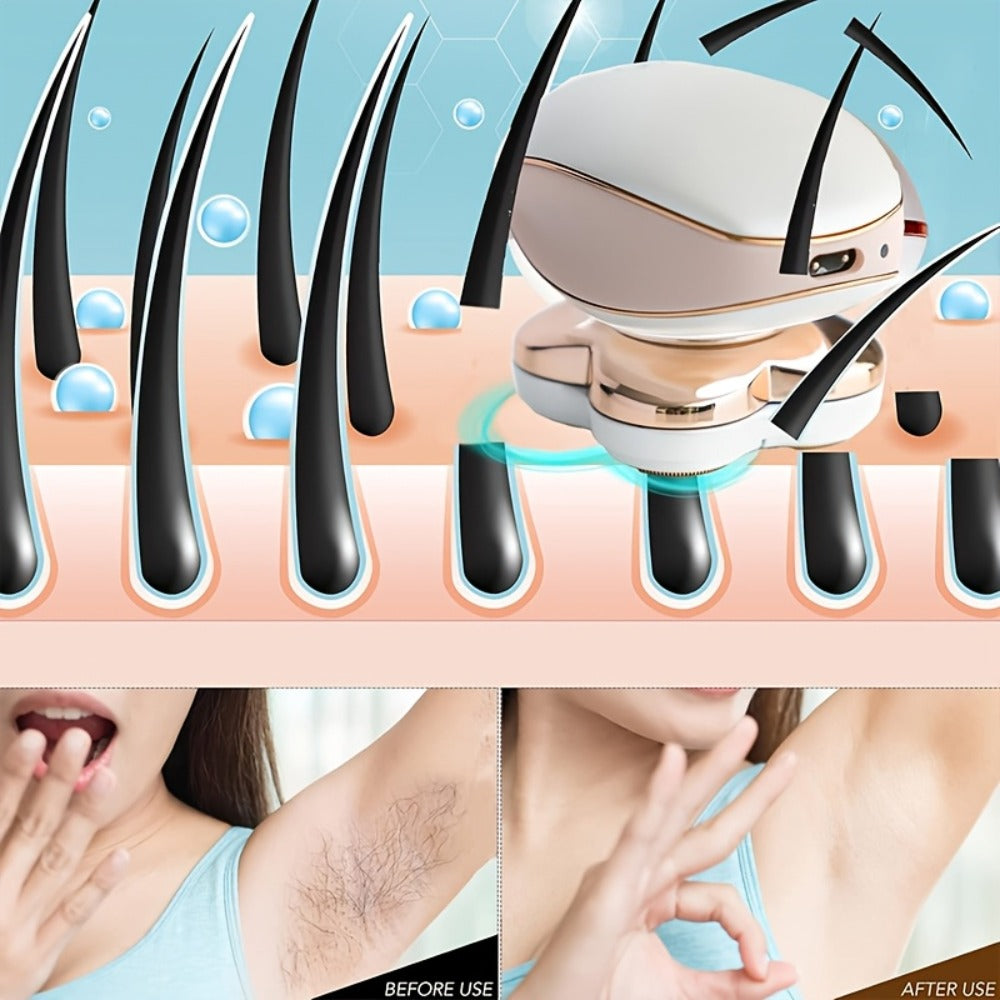 Electric Shaver for Women 4-Head 360° Rotating USB Rechargeable Wet & Dry Full Body Hair Clipper – Face Bikini Legs Arms Armpit Hair Removal, Portable Compact Lady Shaver White
