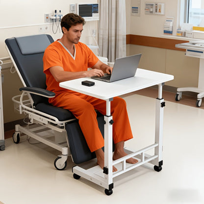 Overbed Table Adjustable Height – Hospital-Grade Nursing Bedside Table with Independent Storage Compartments for Elderly & Patient Care | Portable Auxiliary Tray Table, 8 Colors
