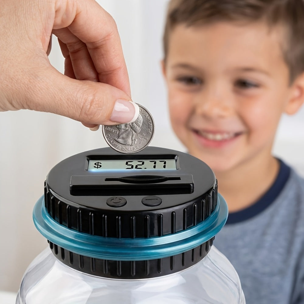 Digital Coin Counting Bank with LCD Counter – Large 60.87oz Capacity Transparent Money Jar for Kids & Adults, Fits All US Coins, Piggy Bank Savings Gift for Boys Girls