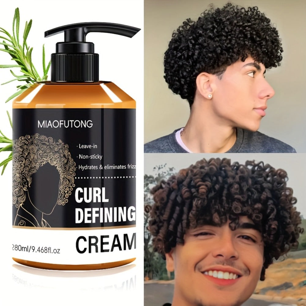 Men's Curl Defining Cream Leave-In Styler with Moroccan Argan Oil Coconut Oil & Shea Butter — Frizz-Free Bouncy Waves Long-Lasting Hold for Curly Wavy Coily Hair 280ml