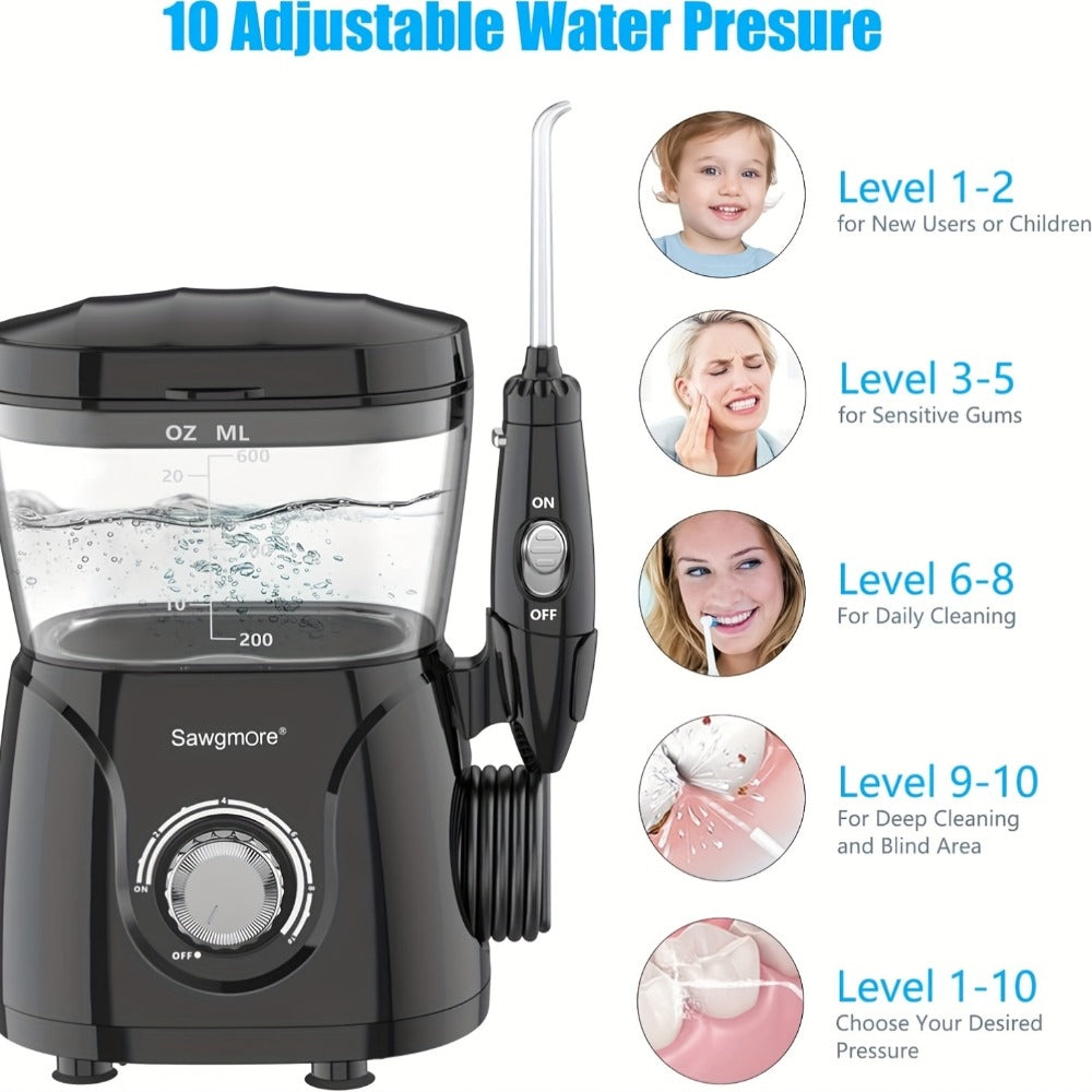 Water Flosser for Teeth & Braces 600ml Large Tank – 10 Adjustable Pressure Levels 8 Nozzles IPX4 Waterproof Professional Oral Irrigator Desktop Electric Dental Flosser for Adults Family
