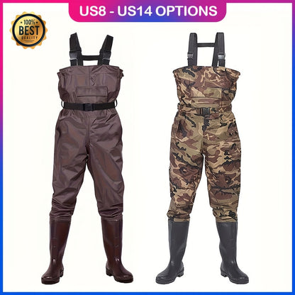 Fishing Waders with Boots for Men & Women – 3-Ply Nylon Lightweight Breathable Wading Pants with PVC Lining, Anti-Slip Sole & Pockets – Camo & Brown, US Size 8–14 for Hunting & Outdoor