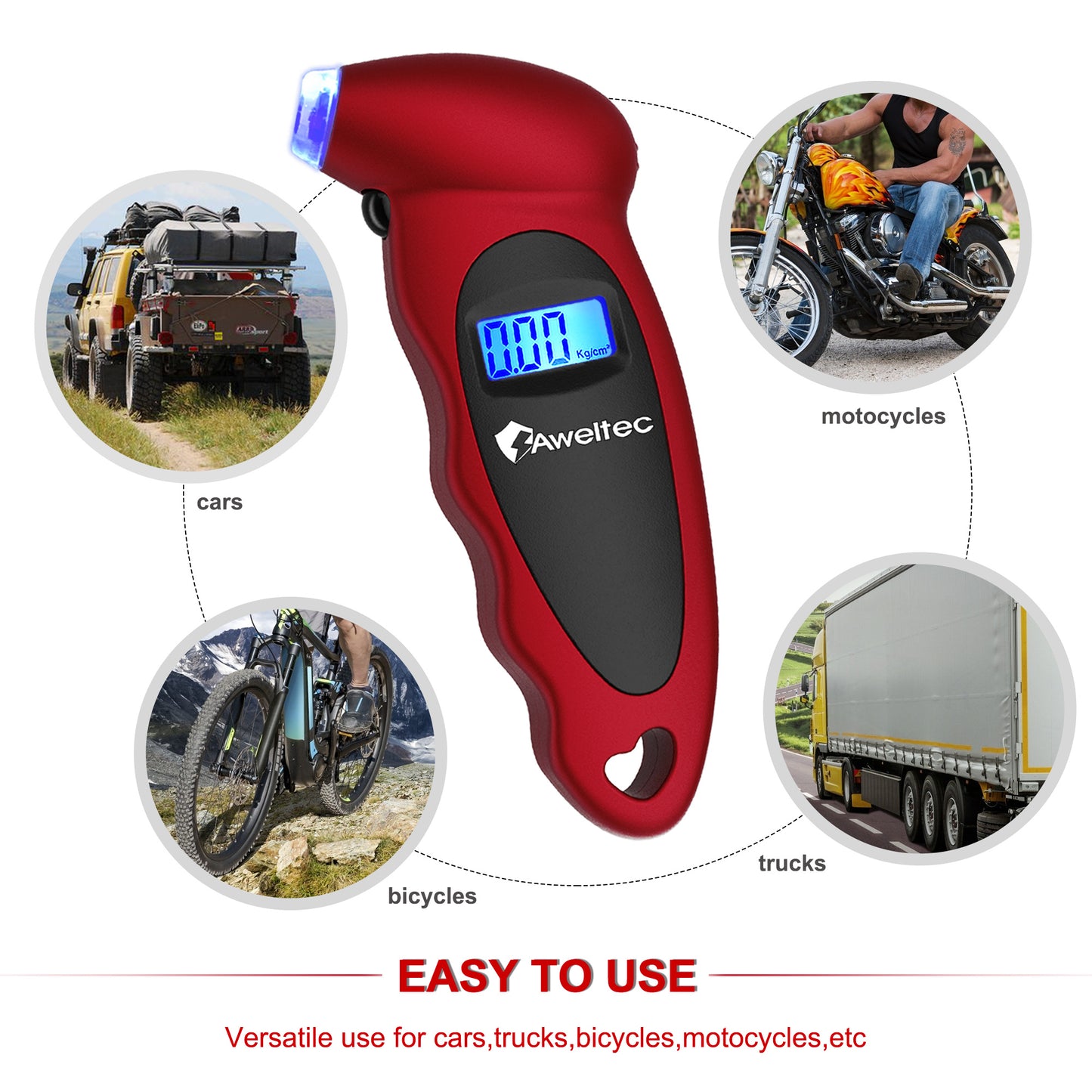 Digital Tire Pressure Gauge 2-Pack, 150 PSI with Backlit LCD, 4 Modes & Non-Slip Grip – Fits Car, Truck, Motorcycle & Bicycle – Red/Silver/Black