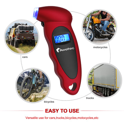 Digital Tire Pressure Gauge 2-Pack, 150 PSI with Backlit LCD, 4 Modes & Non-Slip Grip – Fits Car, Truck, Motorcycle & Bicycle – Red/Silver/Black