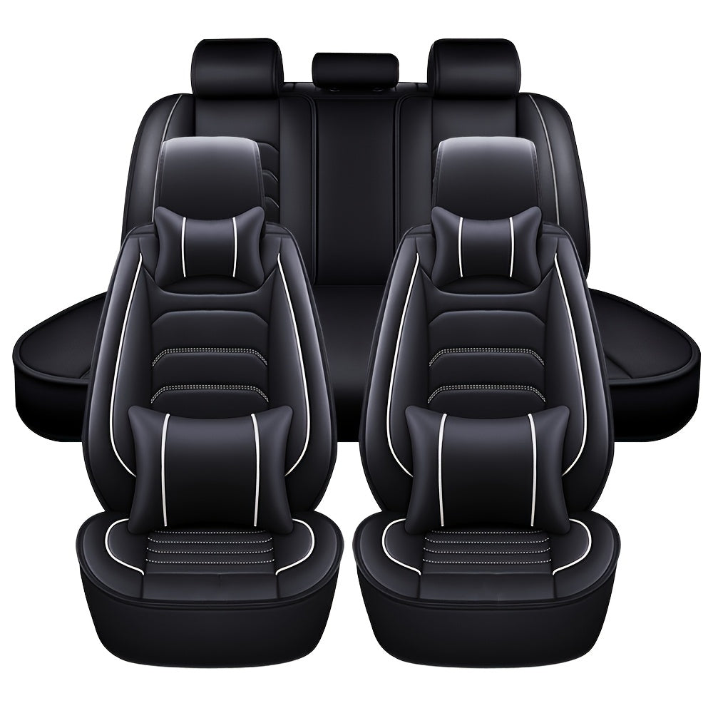 5-Seat Full Set Faux Leather Car Seat Covers - Waterproof All-Weather Protection, Full Surrounded Cushion Protector with Soft Foam Padding, Precise Fit for Cars, Trucks, Sedans & SUVs - Easy Installation, Durable Automotive Interior Accessories (Ideal Chr