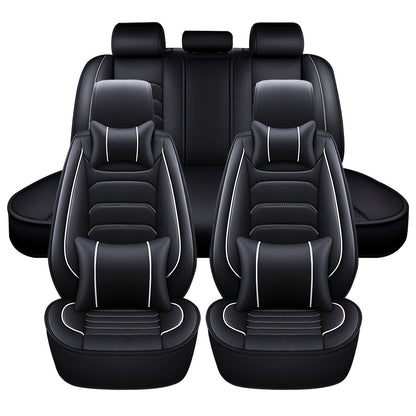5-Seat Full Set Faux Leather Car Seat Covers - Waterproof All-Weather Protection, Full Surrounded Cushion Protector with Soft Foam Padding, Precise Fit for Cars, Trucks, Sedans & SUVs - Easy Installation, Durable Automotive Interior Accessories (Ideal Chr
