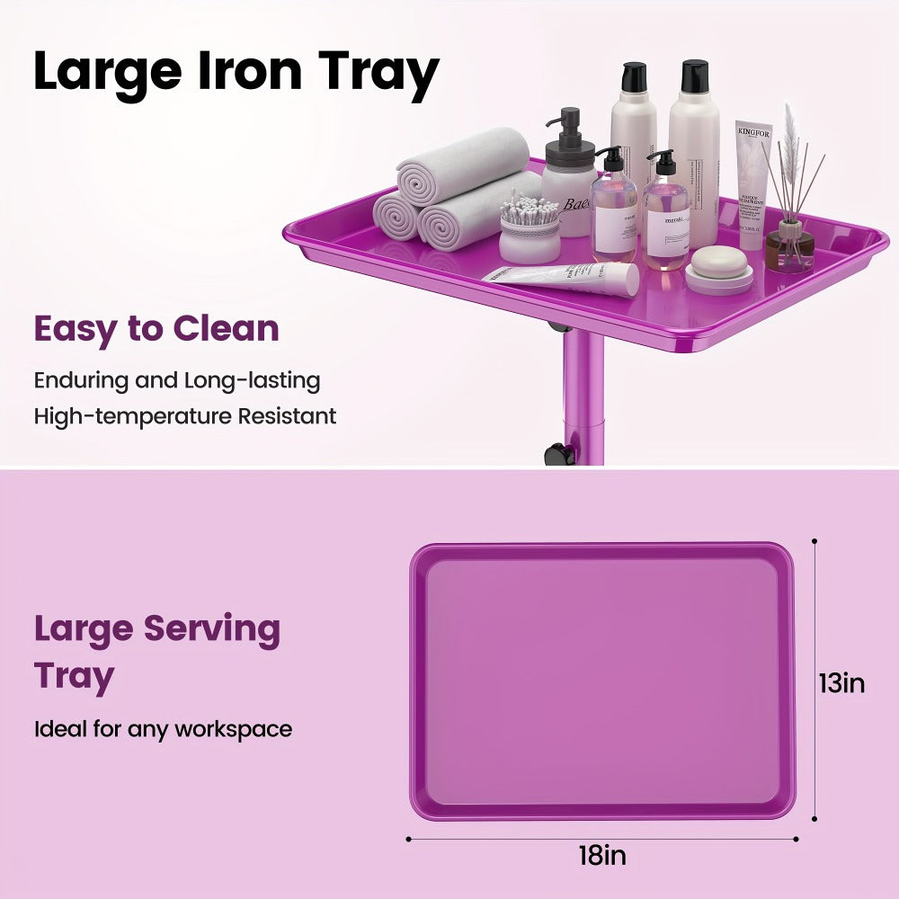6-Color Premium Aluminum Salon Rolling Tray on Wheels — Adjustable Height Hairdresser Cart, Tattoo Tray, Spa Service Trolley for Nail Tech, Barber & Beauty Studio