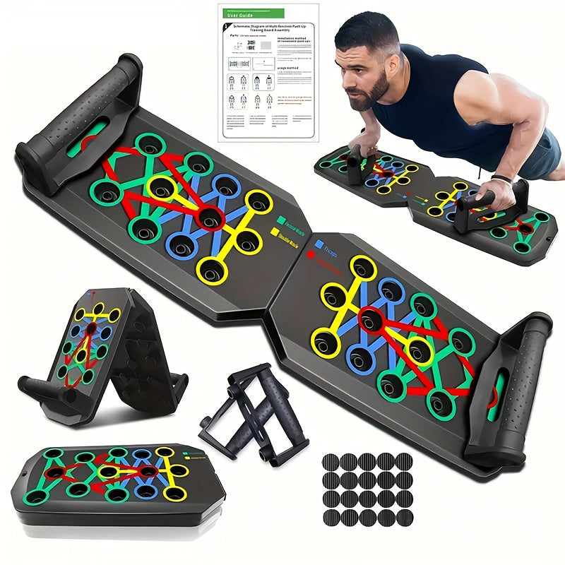 Push Up Board Multifunctional Color-Coded Chest Workout System, Adjustable Home Gym Equipment for Chest, Shoulders, Triceps & Back Strength Training, Lightweight Durable Frame with Resistance Bands & Pull Ropes