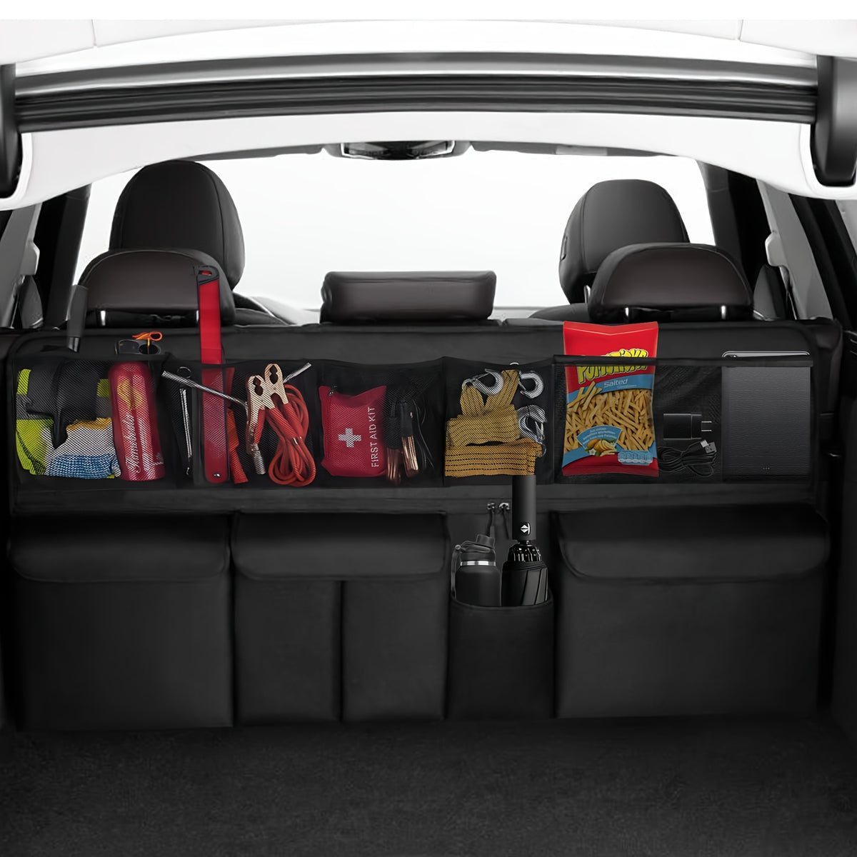 QIANKUNBAG Car Trunk Organizer, Large Capacity Vehicle Backseat Hanging Storage Bag with 9 Pockets, Space Saving Auto Seat Back Cargo Organizing Additions, Universal for SUV, Truck, Van