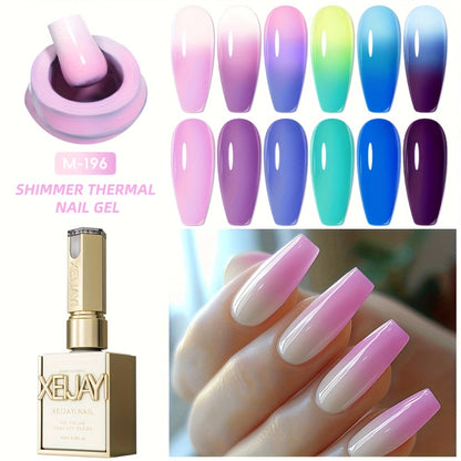 Thermal Gel Nail Polish Set 6 Colors – Heat Reactive Color Changing Glitter Gel Polish, Photo Frame Bottle, LED UV Cured, Glossy Shiny Finish, Spring Summer DIY Salon Manicure Gift for Women Girls