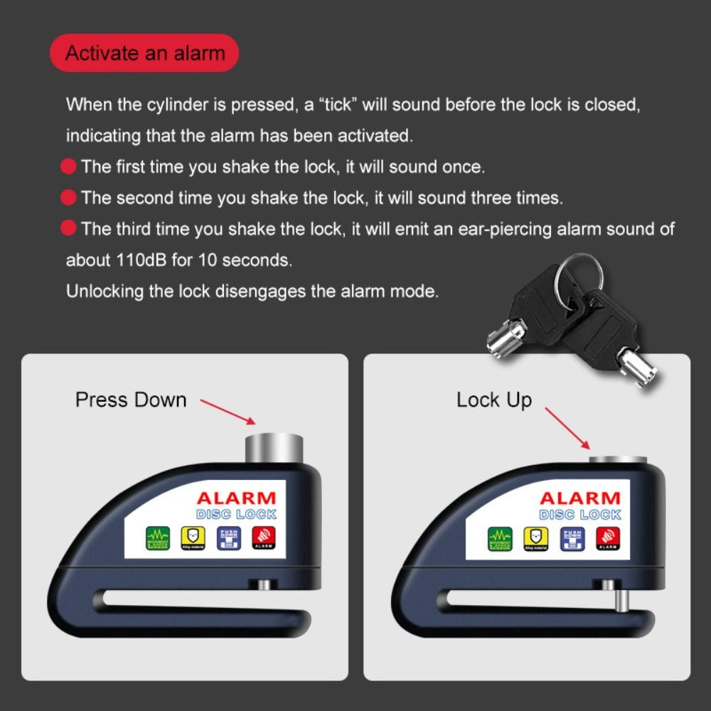 Motorcycle Disc Brake Lock with 120dB Alarm & USB Rechargeable 500mAh Battery, Anti-Theft Security Lock for Motorcycles Bicycles Dirt Bikes Scooters, Includes Charging Cable & Reminder Rope, Blue