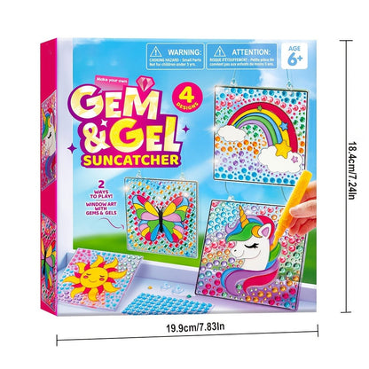 Suncatcher Painting Kit 4pcs for Kids – 2-in-1 Window Art with Gem Stickers & Paint Pens, Butterfly Unicorn Rainbow Sun Designs, Arts Crafts Activity for Girls Boys Ages 6+ Birthday Christmas Gift