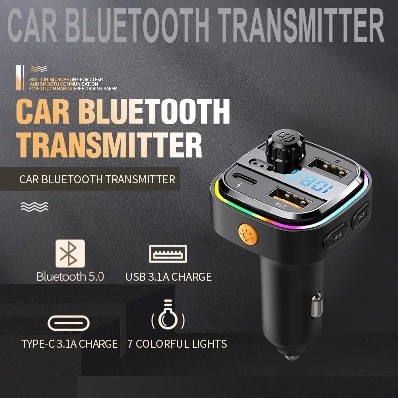 Fm Transmitter - Bluetooth Transmitter Car Stereo - Bluetooth Fm Transmitter - 2 Usb Ports,1 Usb c Port, Car charger, Fast Charge