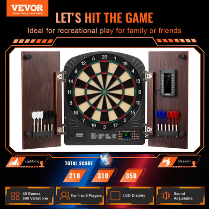 Electronic Dartboard Cabinet Set with LED Scoring – 13.5" Soft Tip, 40 Games 590 Variations, Retro Wood Cabinet, 1-8 Players, 12 Darts & All Accessories Included