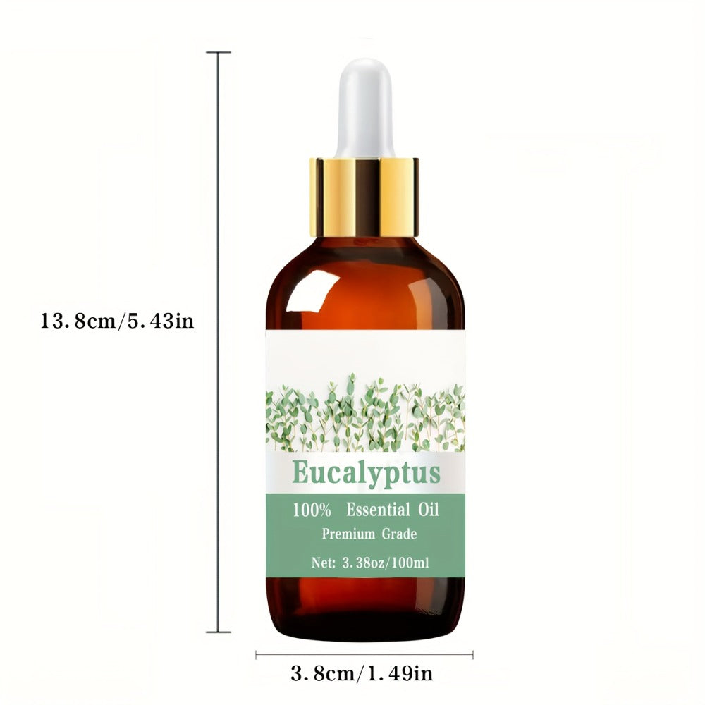 Eucalyptus Essential Oil 100ml 3.38oz — 100% Pure Therapeutic Grade Aromatherapy Oil for Hair Growth Scalp Care Skin Moisturizing Nail Strengthening Massage & Relaxation