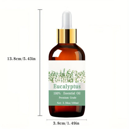 Eucalyptus Essential Oil 100ml 3.38oz — 100% Pure Therapeutic Grade Aromatherapy Oil for Hair Growth Scalp Care Skin Moisturizing Nail Strengthening Massage & Relaxation