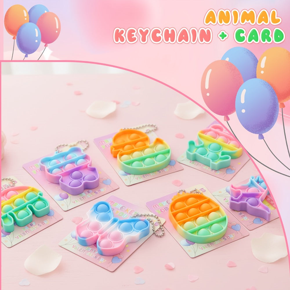 Animal Press Pop Toy Set 32/36pcs – Cute Keychain Fidget Toys for Kids, Party Favors, Classroom Rewards, Birthday Gifts, Backpack Charms, 8 Styles, Colorful Mini Animal Squeeze Poppers