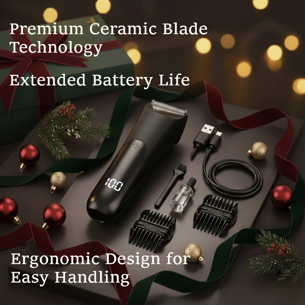 Ceramic Blade Groin Trimmer for Men USB Rechargeable Electric Body Hair Shaver Dry Wet Use 2 Protective Covers 500mAh Lithium Battery Pubic Chest Back Grooming Gift Valentine Father's Day