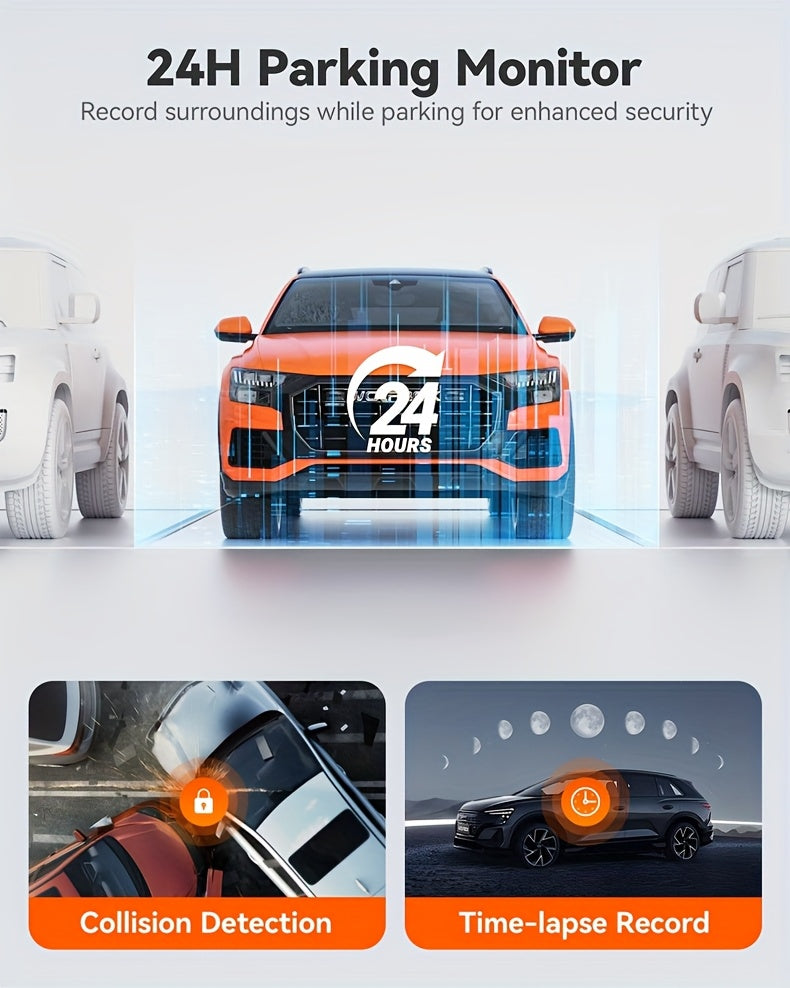 PODOFO Dual Camera Dash Cam 1080P, Suitable for Cars, 4-Channel Front/Rear/Left/Right, 3.16-inch IPS Screen, Night Vision, Loop Recording, 24-Hour Parking Monitoring with G-Sensor/Motion Detection, Optional 64GB Memory Card, Vehicle Security Camera