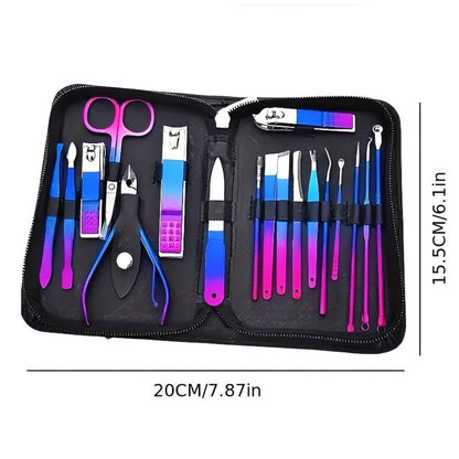 Manicure Set 9 18 30 60pcs Professional Nail Clipper Pedicure Kit Portable Travel Grooming Tools — Cuticle Trimmer Nail File Nail Care Gift Set for Women Girls, Gradient Pink Black Green