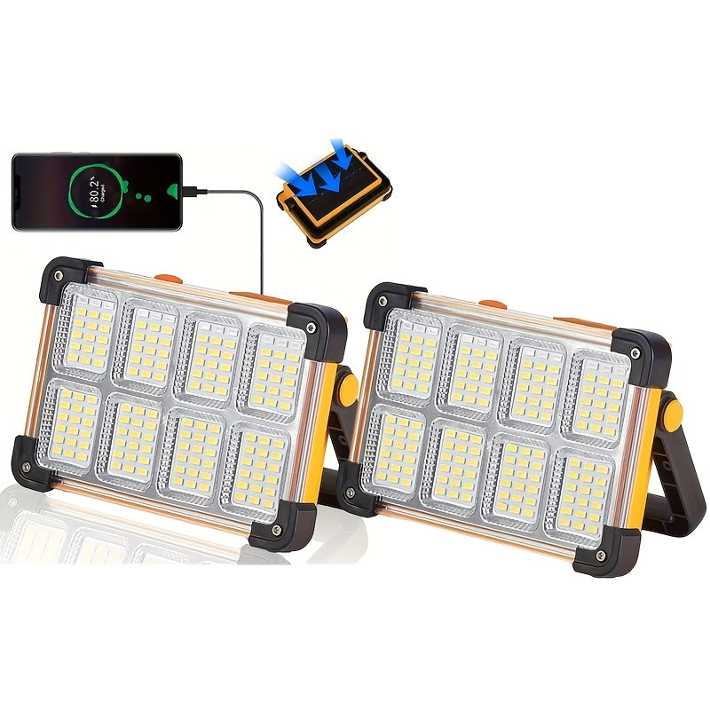 1 Pack/ 2 Pack Solar Work Light, 144 LED Portable Floodlight, 4 Modes, Multi-Color, IP44 Waterproof For Camping Fishing Car Repair Construction 6000mA