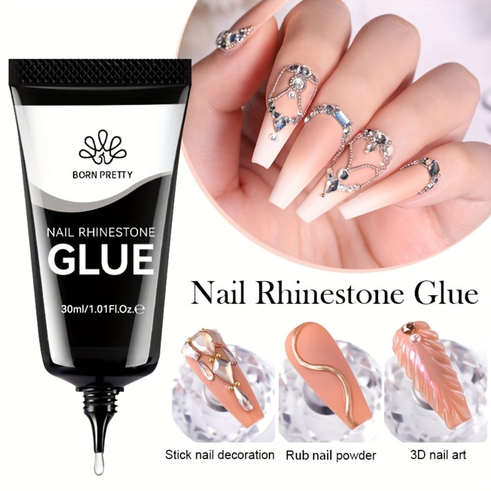Rhinestone Glue Gel 2pcs Strong Bond 1.01oz Each – Professional Nail Charm Adhesive for 3D Gems, Crystals & Bling Decorations, Long-Lasting Water-Resistant Clear Gel Formula for DIY & Salon Nail Art