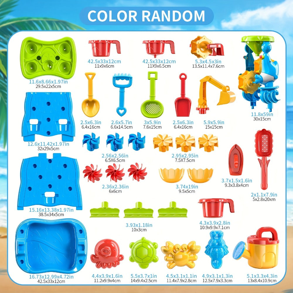 Water Play Table for Kids Double-Sided Waterfall & Beach Sand Zone – Outdoor Sensory Activity Toy for Toddlers Ages 3+, Beach Tools Included, Backyard Summer STEM Gift for Boys & Girls