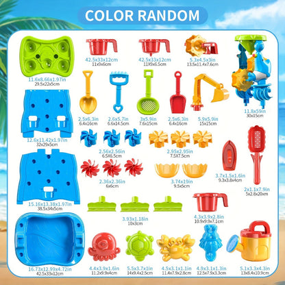 Water Play Table for Kids Double-Sided Waterfall & Beach Sand Zone – Outdoor Sensory Activity Toy for Toddlers Ages 3+, Beach Tools Included, Backyard Summer STEM Gift for Boys & Girls